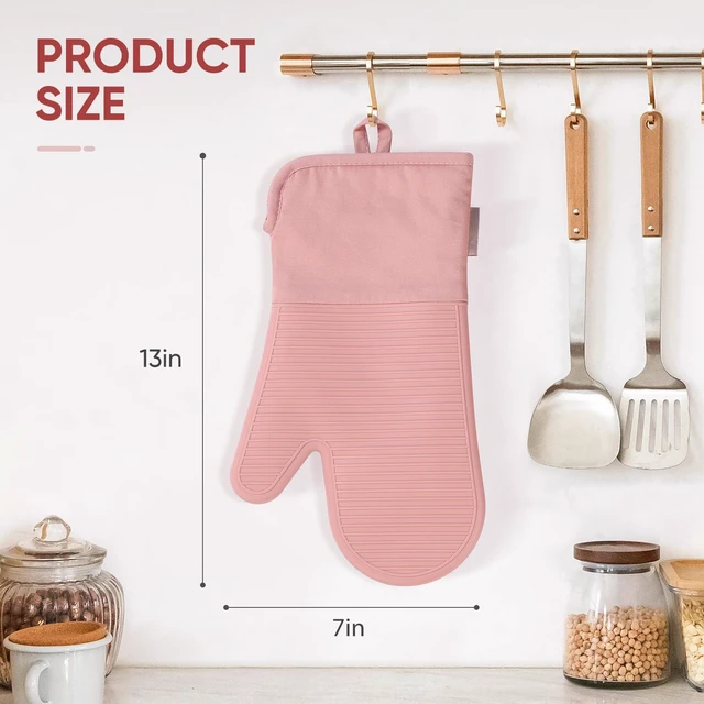 Alt view image 4 of 6 - Silicone Oven Mitts,High Heat Resistant Up to 500 Degrees,Waterproof Cooking Gloves with Soft Polyester Filling,Kitchen Potholder Set - Perfect for BBQ,Baking and Cooking,Pink,2 Pcs Set