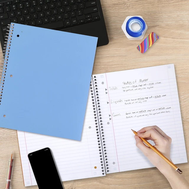 Alt view image 3 of 6 - Spiral Notebook + Study App, 5 Subject, Wide Ruled Paper, 8" x 10-1/2", 200 Sheets, Fights Ink Bleed, Water Resistant Cover, Tidewater Blue