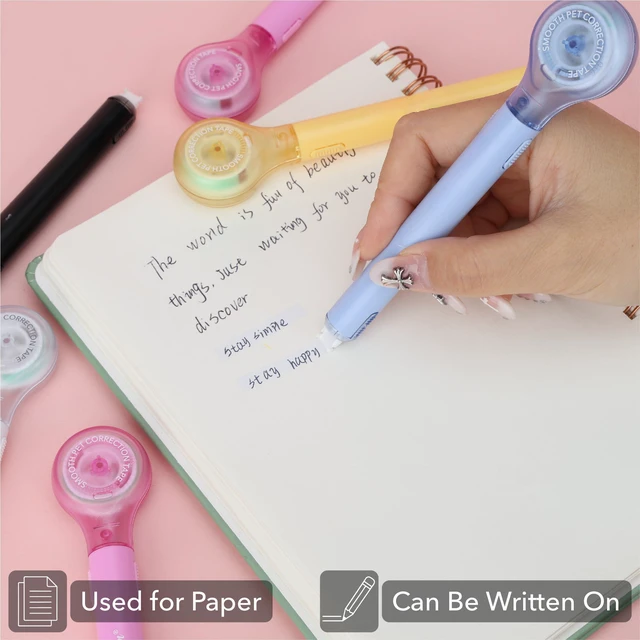 Alt view image 4 of 6 - Correction Tape Pen, 10 Pack, 0.2" x 293", Bright Colors | Correctional Tape, Push-Pull Protective Cover, Pen Style Applicator for Quick Corrections, Office and School Supplies