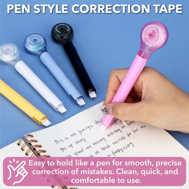 Alt view image 3 of 6 - Correction Tape Pen, 10 Pack, 0.2" x 293", Bright Colors | Correctional Tape, Push-Pull Protective Cover, Pen Style Applicator for Quick Corrections, Office and School Supplies