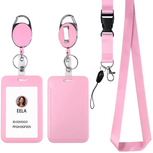 Main image of Pink ID Badge Holder with Lanyard, Retractable Badge Holders Reels and Lanyards Release Buckle, for Women Kids Office Nurses Teacher Doctor Student