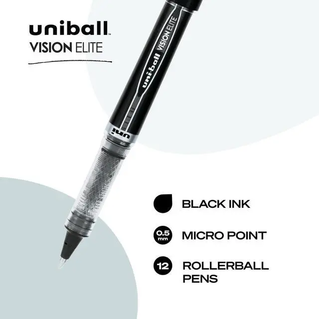 Alt view image 2 of 7 - Vision Elite Rollerball Pens Fine Point Micro Tip, 0.5mm, Black, 12 Pack