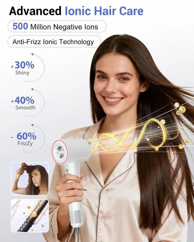 Alt view image 3 of 7 - High Speed Hair Dryer,150000 RPM Brushless Motor Professional Blow Dryer for Fast Drying,500M Negative Ions Ionic with Magnetic Blow Air Nozzle,Control Quiet Noise, Lightweight for Travel
