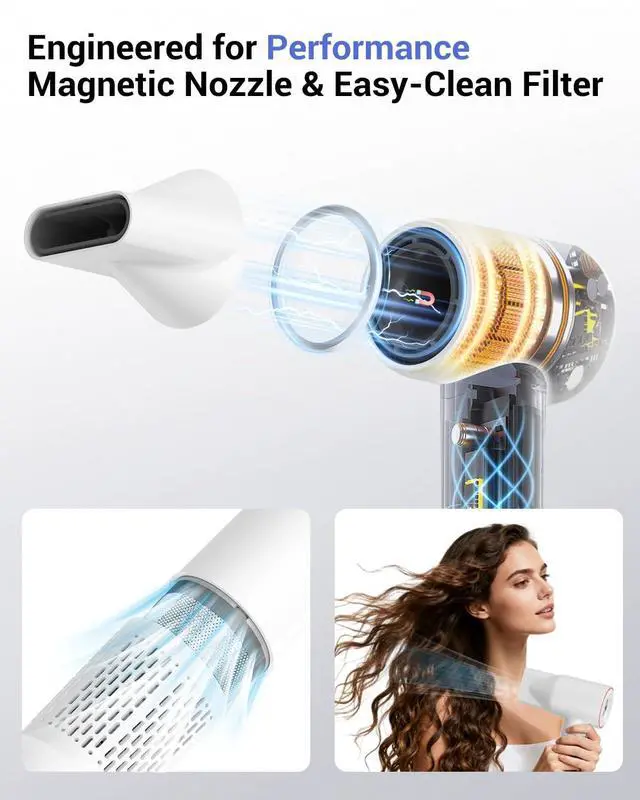Alt view image 6 of 7 - High Speed Hair Dryer,150000 RPM Brushless Motor Professional Blow Dryer for Fast Drying,500M Negative Ions Ionic with Magnetic Blow Air Nozzle,Control Quiet Noise, Lightweight for Travel