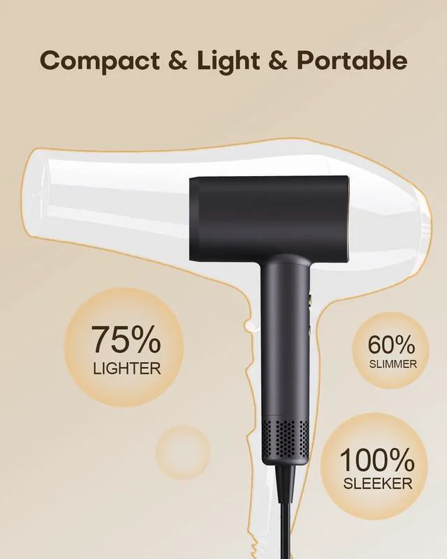 Alt view image 5 of 7 - High Speed Hair Dryer, 200M Negative Ions for Frizz Reduce,110000 RPM Ionic Blow Dryer for Fast Drying, Low Noise & Lightweight Hair Dryer for Women & Travel,Heat Control