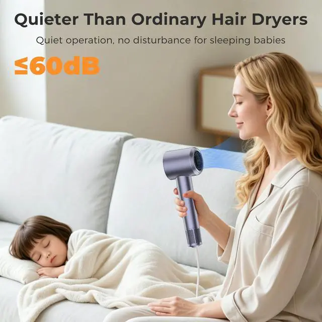 Alt view image 5 of 7 - Hair Dryer, High-Speed Ionic Blow Dryer, Diffuser&Concentrator, Lavender | 1600W, 110,000 RPM , 200M Negative Ions, 8 Modes & 2 Airspeeds, Low Noise,anti-Fizz, Lightweight, Blow Dryer for Women/Travel