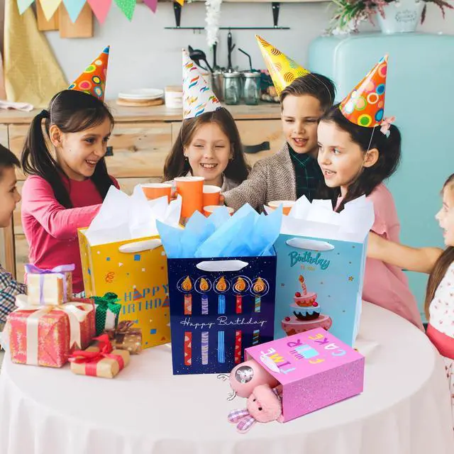 Alt view image 5 of 7 - 8 Pack Birthday Gift Bags Assorted Sizes with Tissue Paper | 2 Extra Large 15", 3 Large 13",3 Medium 9", with Ribbon Handles, 300GSM Cardboard,8 Designs,for Family and Friends