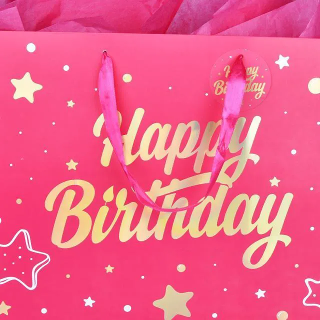 Alt view image 4 of 6 - 14'' Large Gift Bag Gold Foil Happy Birthday Party Bag with Tissue Paper, Card, Envelope, Gift Tag for Birthday