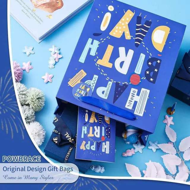 Alt view image 3 of 6 - 13" Birthday Bag with Tissue Paper & Card(1 Pack Cartoon Blue) | Happy Birthday Gift Bag for Men Women,Gift Bags Medium size, Cartoon Bags