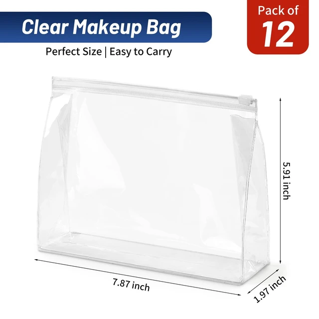 Alt view image 2 of 7 - Mini Clear Makeup Bags, 7.9" x 5.9" x 2", 12 PCS | Waterproof, Zipper Organizer Pouches, Plastic Travel Toiletry Bags, For Cosmetics, Swimsuit, Bikini