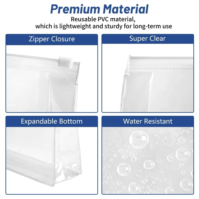 Alt view image 3 of 7 - Mini Clear Makeup Bags, 7.9" x 5.9" x 2", 12 PCS | Waterproof, Zipper Organizer Pouches, Plastic Travel Toiletry Bags, For Cosmetics, Swimsuit, Bikini
