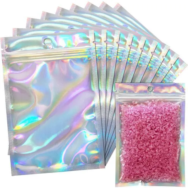 Main image of 100 Pack Resealable Holographic Bags for Small Business (3 X 4 inches) | Iridescent Mylar Bags with Clear Front and Hanging Hole Smell-Proof Foil Pouches for Multipurpose Storage