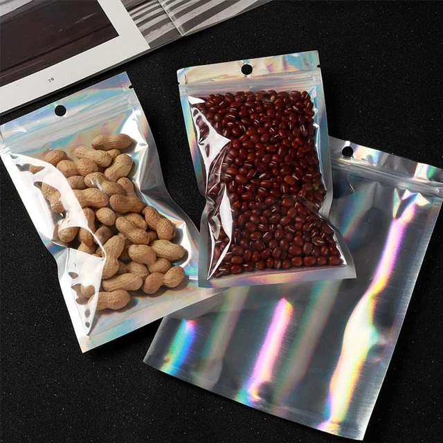 Alt view image 7 of 7 - 100 Pack Resealable Holographic Bags for Small Business (3 X 4 inches) | Iridescent Mylar Bags with Clear Front and Hanging Hole Smell-Proof Foil Pouches for Multipurpose Storage