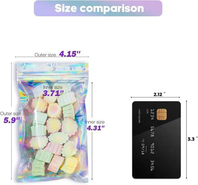 Alt view image 2 of 7 - 100Pcs Holographic Resealable Bags, 4x6 inch Packaging Foil Pouch | Motomy Mylar Food Storage Bag Great for Small Business and Party Favor
