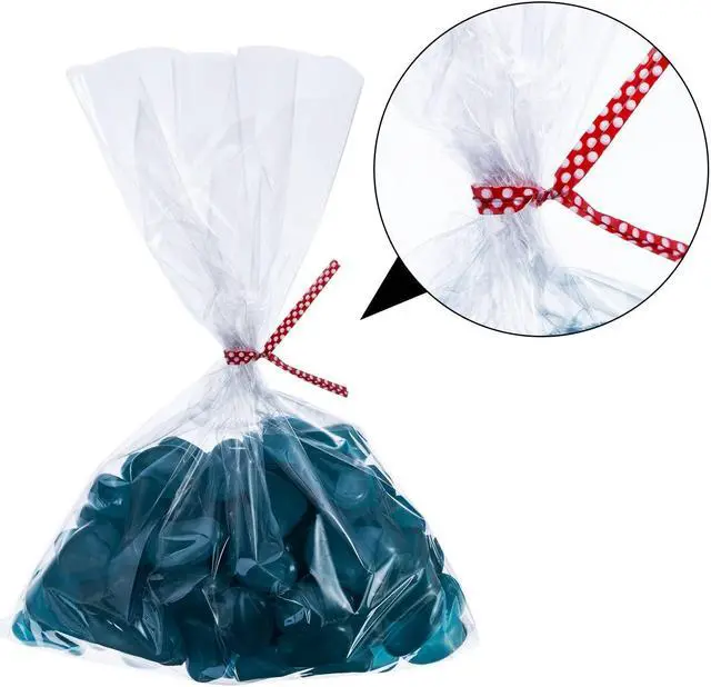 Alt view image 3 of 7 - Small Cellophane Bags, Clear Gift Treat Bags for Candy, Cake Pops, Goodies & Party Favors with 4'' Ties, 100PCS (4'' x 6'')