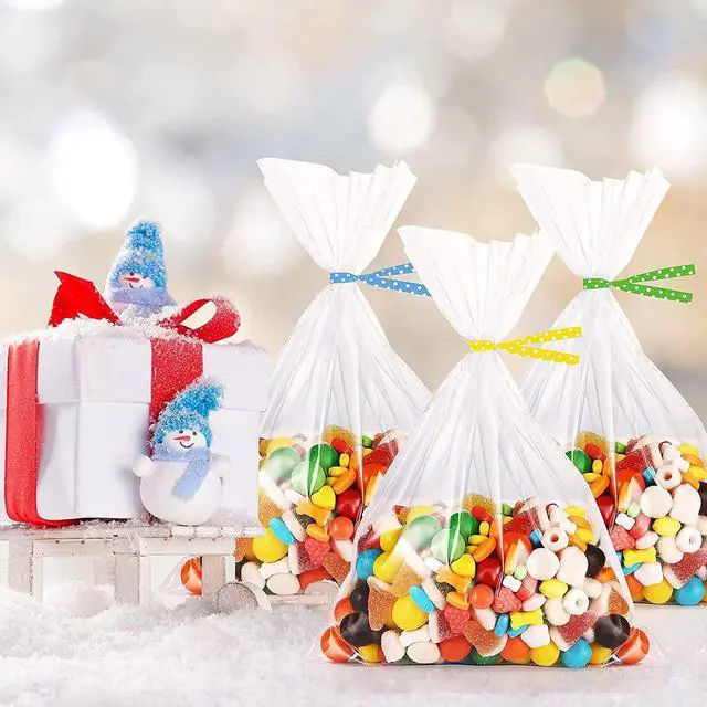 Alt view image 6 of 7 - Small Cellophane Bags, Clear Gift Treat Bags for Candy, Cake Pops, Goodies & Party Favors with 4'' Ties, 100PCS (4'' x 6'')