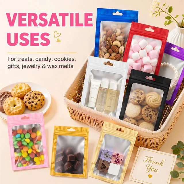 Alt view image 5 of 7 - 100PCS Mylar Bags Resealable Pink Small Smell Proof Bags 2.75x3.93 | Sealable Packaging Bags Frosted Clear Window, Plastic Foil Zip Pouch Bags for Small Business Candy Treat Jewelry Food Storage