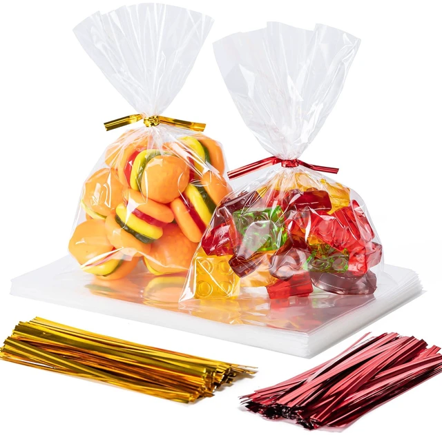 Main image of 200 Pcs 4x6 Cellophane Treat Bags with 200 Twist Ties | Clear Cellophane Bags for Gift Wrapping,Packaging Candies,Dessert,Bakery,Party Favors