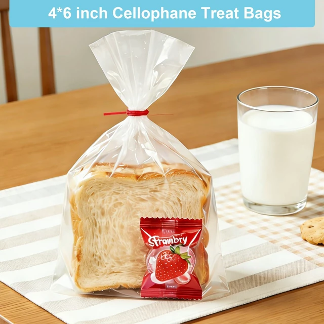 Alt view image 4 of 7 - 200 Pcs 4x6 Cellophane Treat Bags with 200 Twist Ties | Clear Cellophane Bags for Gift Wrapping,Packaging Candies,Dessert,Bakery,Party Favors