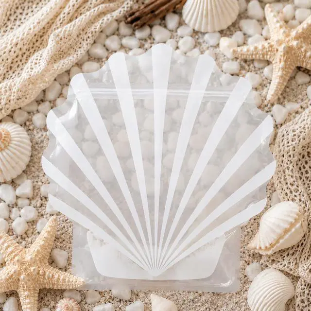 Main image of 15pcs Seashell Shaped Bags for Bachelorette Party Hangover Kit, Resealable Stand Up Pouch Bags, White