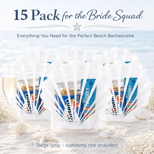 Alt view image 3 of 6 - 15pcs Seashell Shaped Bags for Bachelorette Party Hangover Kit, Resealable Stand Up Pouch Bags, White