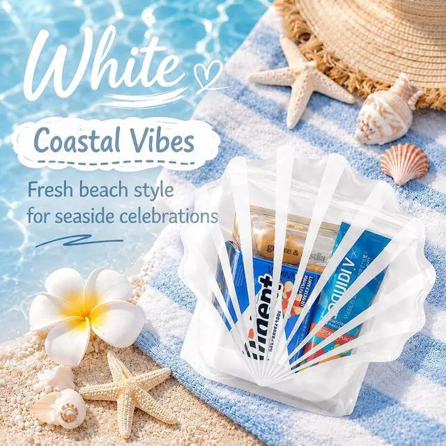 Alt view image 4 of 6 - 15pcs Seashell Shaped Bags for Bachelorette Party Hangover Kit, Resealable Stand Up Pouch Bags, White