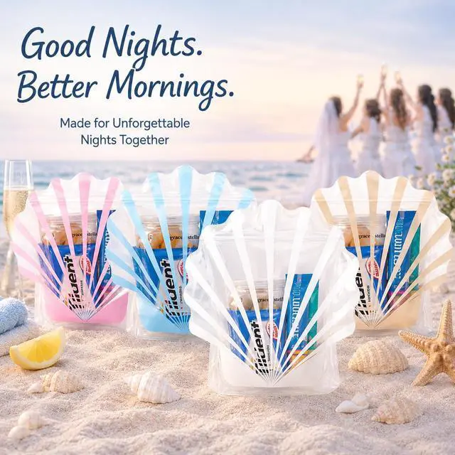 Alt view image 6 of 6 - 15pcs Seashell Shaped Bags for Bachelorette Party Hangover Kit, Resealable Stand Up Pouch Bags, White