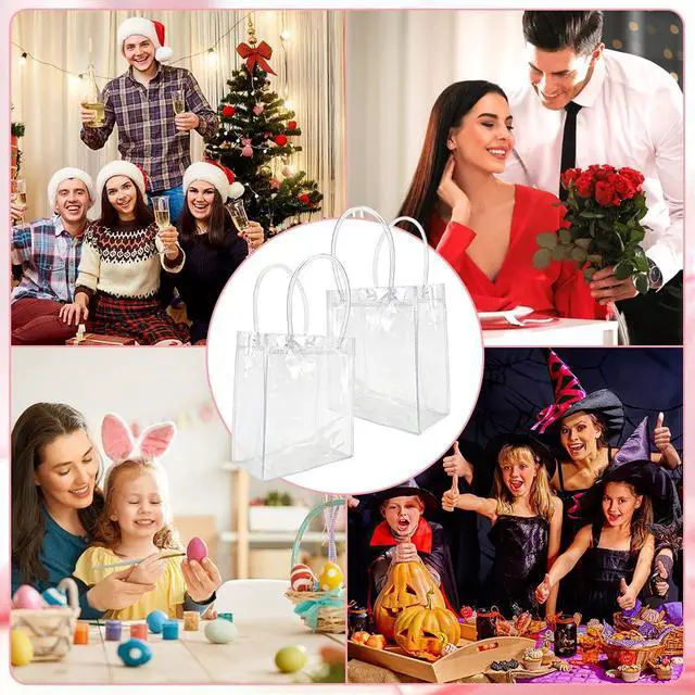 Alt view image 7 of 7 - 10 PCS Clear Gift Bags with Handles(2.7x5.1x5.9 Inch) Reusable Transparent PVC Tote Goodie Bags Bulk Wedding Brthday Holiday Party Favors Supplies Wrap Basket Stuffers Goody Pouch Baggies for Presents