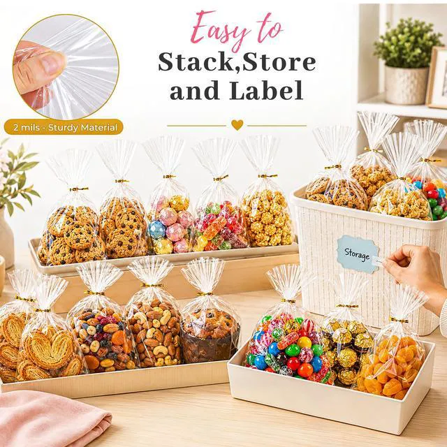 Alt view image 5 of 7 - Cellophane Bags, 100 Pack 6x10 inch With Ties for Pretzel Packs | Use them for pretzel rods, popcorn, cookie stacks, and concession treats that need extra vertical room.