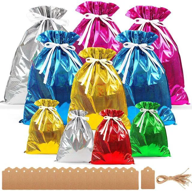 Main image of 20 Pieces Christmas Gift Bags, Drawstring Gift Bags, Christmas Wrapping Bags with Drawstring Ribbons, Gift Bags Assorted Sizes Inserted Tags for Wrapping Holiday