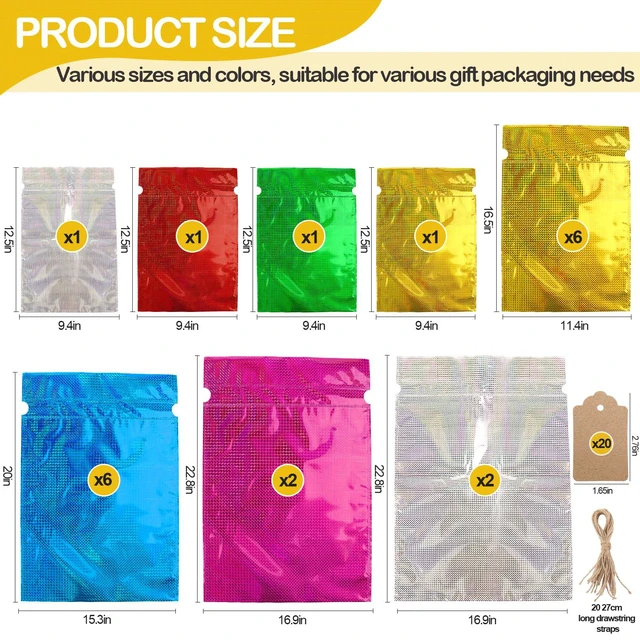 Alt view image 3 of 7 - 20 Pieces Christmas Gift Bags, Drawstring Gift Bags, Christmas Wrapping Bags with Drawstring Ribbons, Gift Bags Assorted Sizes Inserted Tags for Wrapping Holiday