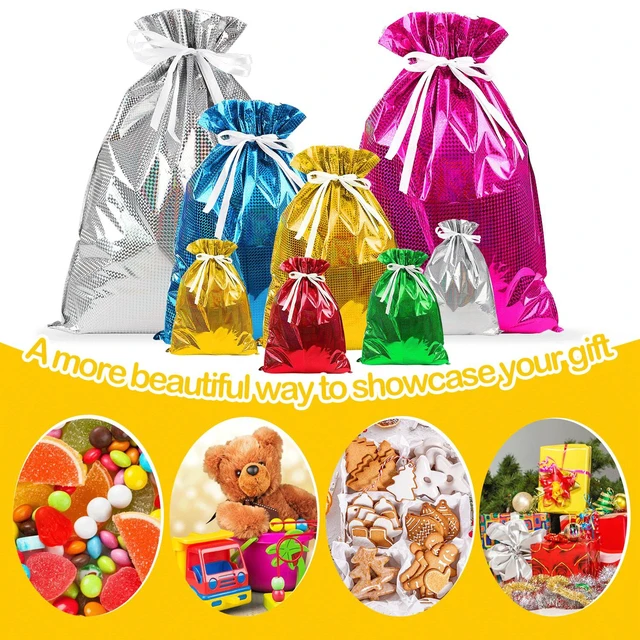 Alt view image 4 of 7 - 20 Pieces Christmas Gift Bags, Drawstring Gift Bags, Christmas Wrapping Bags with Drawstring Ribbons, Gift Bags Assorted Sizes Inserted Tags for Wrapping Holiday