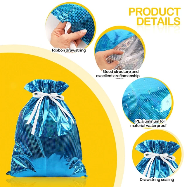 Alt view image 5 of 7 - 20 Pieces Christmas Gift Bags, Drawstring Gift Bags, Christmas Wrapping Bags with Drawstring Ribbons, Gift Bags Assorted Sizes Inserted Tags for Wrapping Holiday