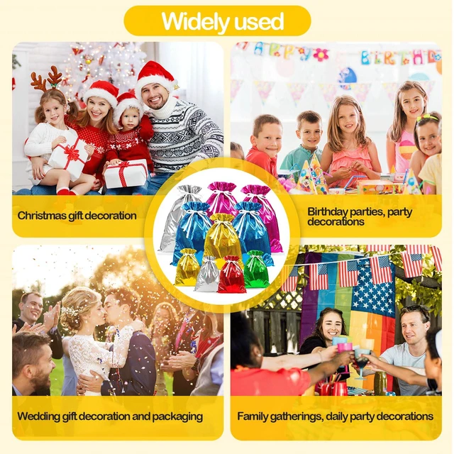 Alt view image 7 of 7 - 20 Pieces Christmas Gift Bags, Drawstring Gift Bags, Christmas Wrapping Bags with Drawstring Ribbons, Gift Bags Assorted Sizes Inserted Tags for Wrapping Holiday