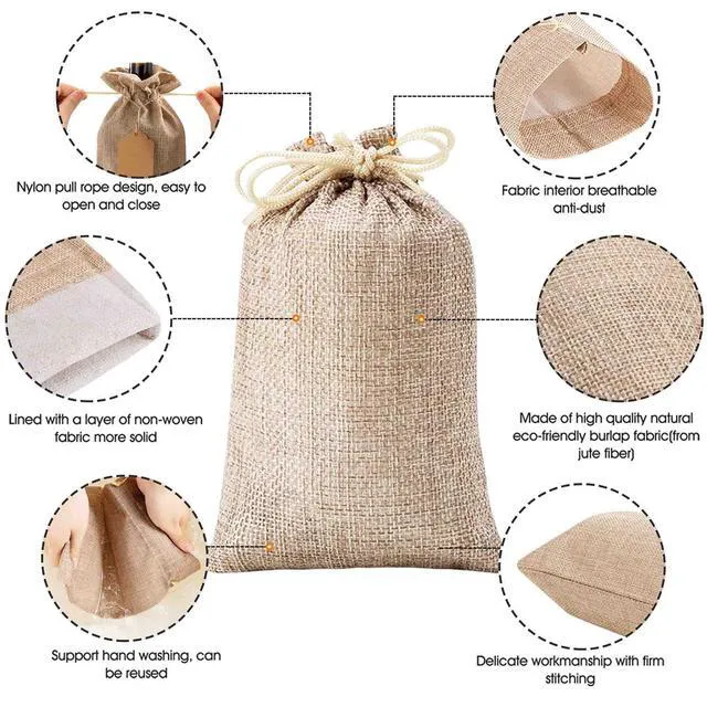 Alt view image 3 of 7 - 25Pcs Premium Burlap Gift Bags with Drawstring and 25Pcs Gift Tags & String, 4x6 Inch Reusable Gift Burlap Linen Sacks Bag for Wedding Favors Party Jewelry Pouches, Christmas, Coffee, DIY Craft