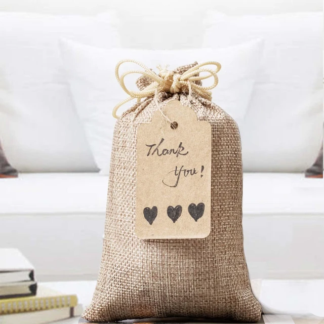 Alt view image 4 of 7 - 25Pcs Premium Burlap Gift Bags with Drawstring and 25Pcs Gift Tags & String, 4x6 Inch Reusable Gift Burlap Linen Sacks Bag for Wedding Favors Party Jewelry Pouches, Christmas, Coffee, DIY Craft