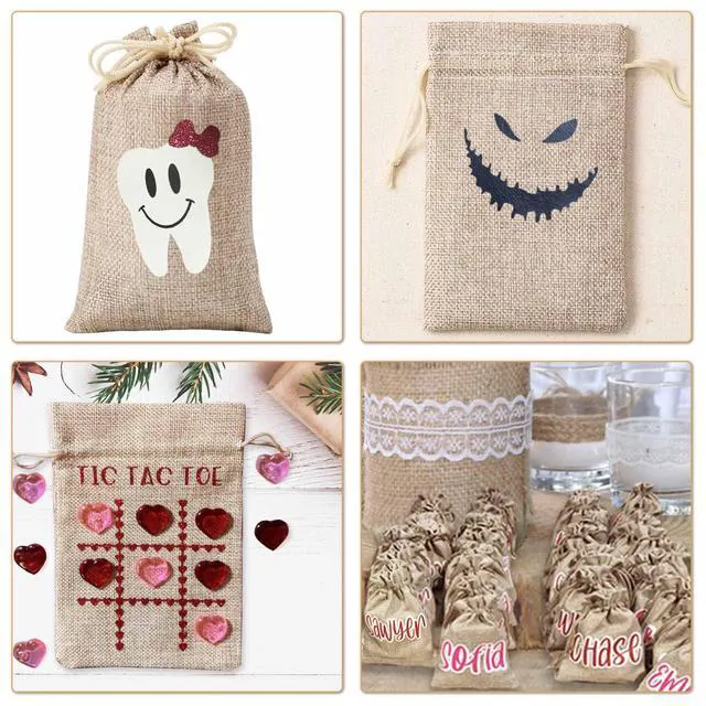 Alt view image 6 of 7 - 25Pcs Premium Burlap Gift Bags with Drawstring and 25Pcs Gift Tags & String, 4x6 Inch Reusable Gift Burlap Linen Sacks Bag for Wedding Favors Party Jewelry Pouches, Christmas, Coffee, DIY Craft