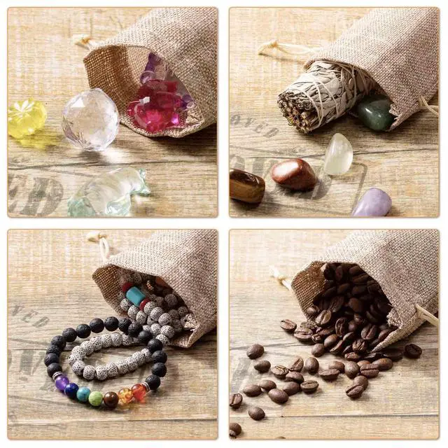 Alt view image 5 of 7 - 25Pcs Premium Burlap Gift Bags with Drawstring and 25Pcs Gift Tags & String, 4x6 Inch Reusable Gift Burlap Linen Sacks Bag for Wedding Favors Party Jewelry Pouches, Christmas, Coffee, DIY Craft
