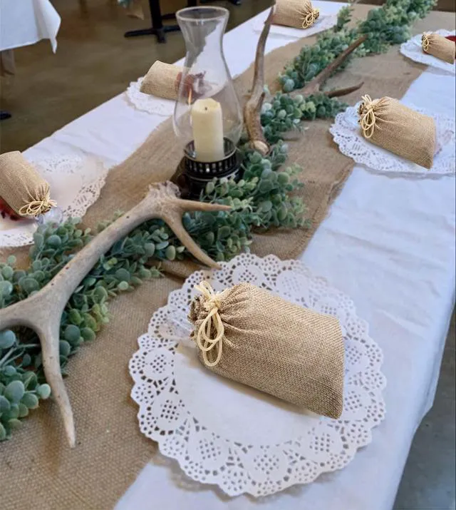 Alt view image 7 of 7 - 25Pcs Premium Burlap Gift Bags with Drawstring and 25Pcs Gift Tags & String, 4x6 Inch Reusable Gift Burlap Linen Sacks Bag for Wedding Favors Party Jewelry Pouches, Christmas, Coffee, DIY Craft
