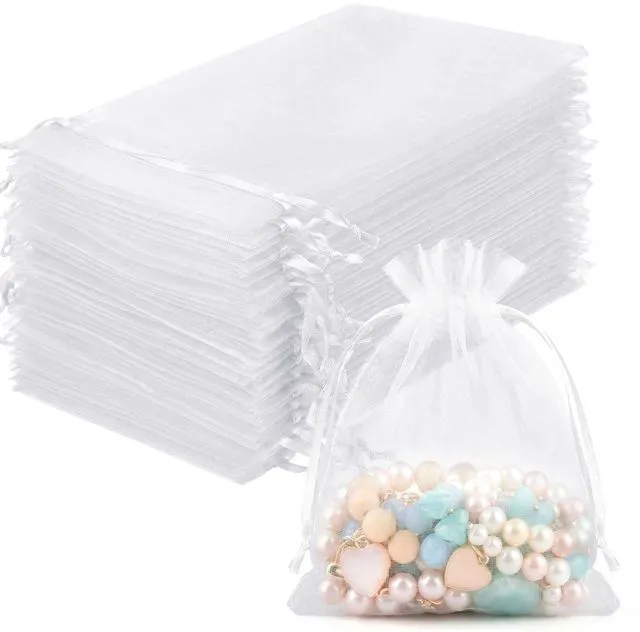Main image of 100Pcs White Organza Bags 3x4 in,Small Mesh Drawstring Gift Bag | Little Jewelry Bags for Wedding Party Favors,Mini Drawstring Pouch for Sachet,Candy,Goodie,Bracelet,Treat Bag for Easter Day