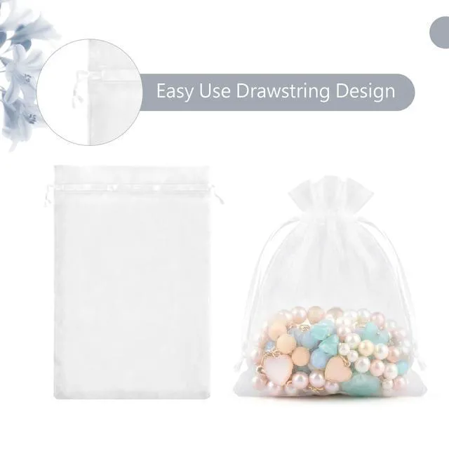 Alt view image 6 of 7 - 100Pcs White Organza Bags 3x4 in,Small Mesh Drawstring Gift Bag | Little Jewelry Bags for Wedding Party Favors,Mini Drawstring Pouch for Sachet,Candy,Goodie,Bracelet,Treat Bag for Easter Day