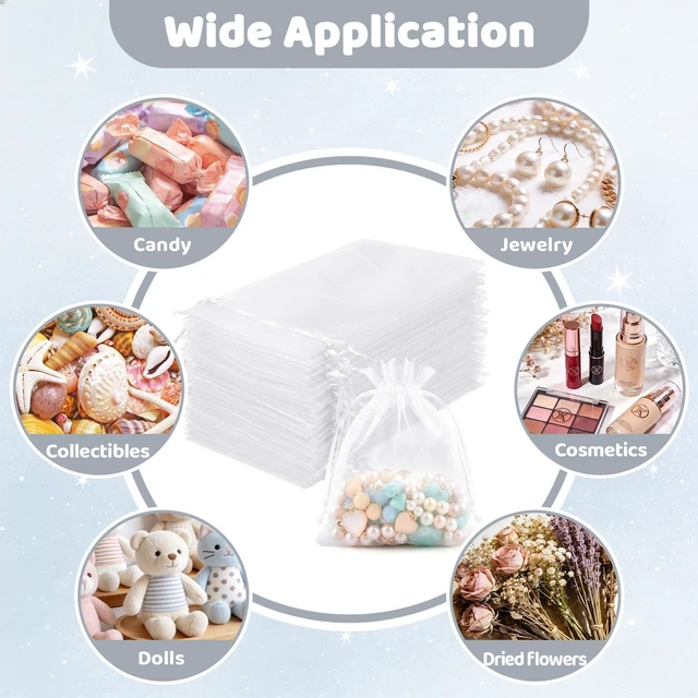 Alt view image 7 of 7 - 100Pcs White Organza Bags 3x4 in,Small Mesh Drawstring Gift Bag | Little Jewelry Bags for Wedding Party Favors,Mini Drawstring Pouch for Sachet,Candy,Goodie,Bracelet,Treat Bag for Easter Day