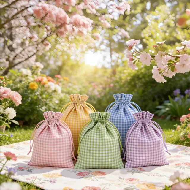 Alt view image 5 of 7 - 5 Pcs Large Easter Burlap Bags with Drawstrings 16 x 12 Inch Buffalo Plaid Gift Bags Gingham Sacks Bags Reusable Gift Pouch Bag for Easter Spring Birthday Party Baby Shower Goodies