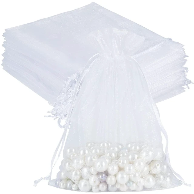 Main image of 100pcs Mesh Organza Bags 6x9 in for Gift Giving, Large (White) | Sheer for Product Visibility, Easy-Close Drawstrings, Suitable for Jewelry, Cosmetic, Craft, Wedding, Party Favors, Christmas
