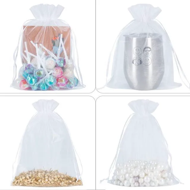 Alt view image 4 of 7 - 100pcs Mesh Organza Bags 6x9 in for Gift Giving, Large (White) | Sheer for Product Visibility, Easy-Close Drawstrings, Suitable for Jewelry, Cosmetic, Craft, Wedding, Party Favors, Christmas