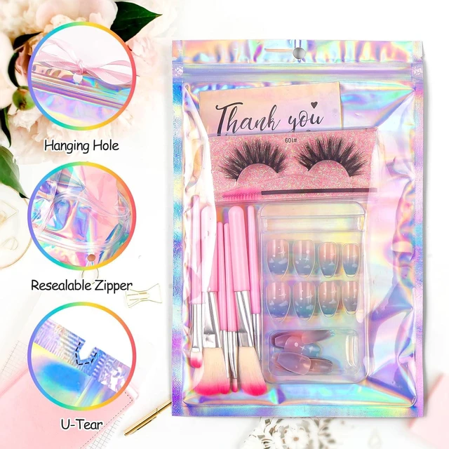 Alt view image 2 of 7 - 6.3x9.4 SmellProof Holographic Resealable Bag,Clear Mylar Favor Bag | 50 pcs Foil Pouch Bag,Zip Iridescent Party Favor Bag for Goodie,Candy,Treat,Food Storage,Jewelry,Packaging for Small Business