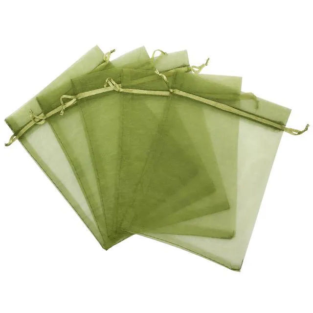 Alt view image 5 of 7 - 100PCS Organza Bags 4''X6'' Olive Green Small Mesh Gift Bags with Drawstring for Jewelry, Party Favor, Candy, Fruit Protection Bags