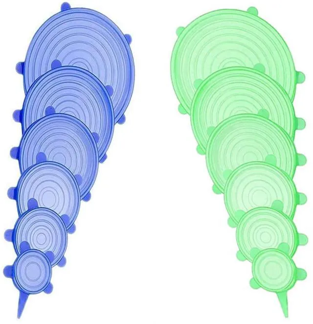 Main image of 12 pcs Silicone Stretch lids set, 6 Sizes, Reusable Food Storage Covers Silicone Bowl CoversFlexible to Fit All Shape of Containers Food Cover to Keep Food Fresh (blue,green)
