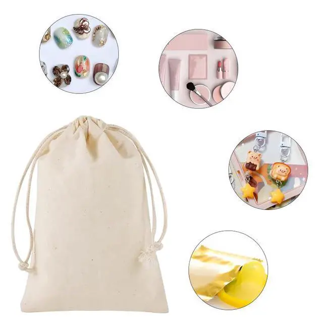Alt view image 6 of 7 - 50 Pcs Cotton Muslin Drawstring Sachet Pouch Bags 2.8 * 3.5" | Pure Cotton Sachet BagsReusable Empty Gift Pouches for Party Home Supplies