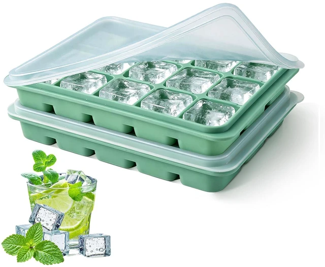 Main image of Ice Cube Trays Set of 2, 15-Cube Silicone Molds with Removable Lids | Stackable, easy release, BPA-free, reusable, for freezer and whiskey